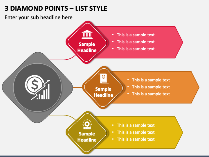 3 Diamond Points - List Style PPT Slide 1
