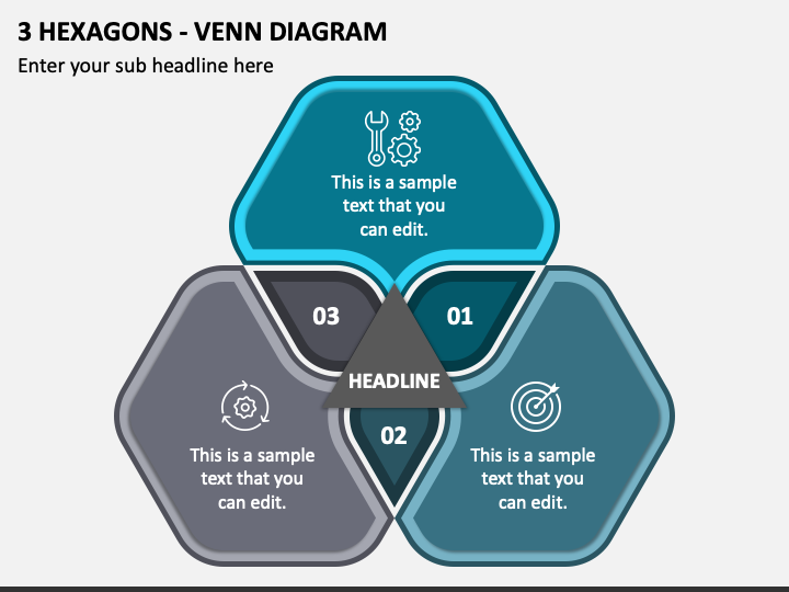 3 Hexagons - Venn Diagram PPT Slide 1