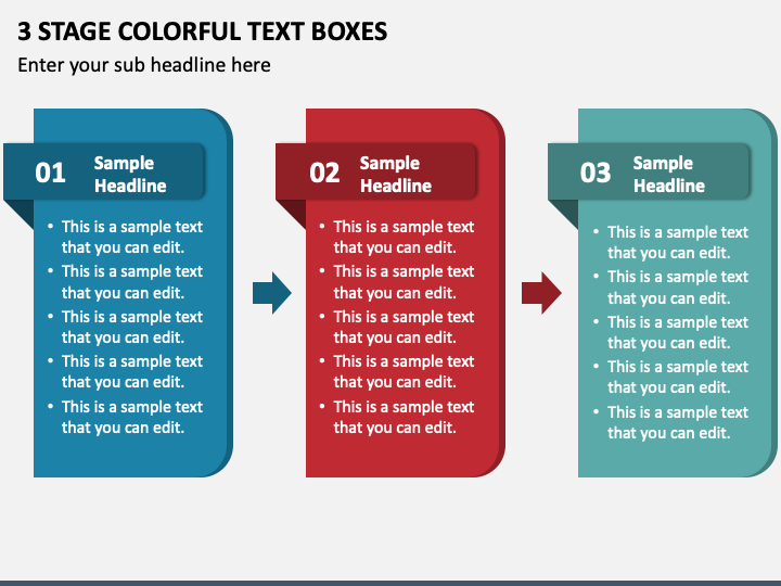 3 Stage Colorful Text Boxes PPT Slide 1