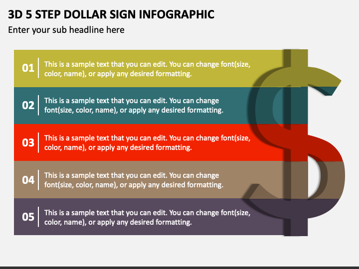 3D 5 Step Dollar Sign Infographic PPT Slide 1