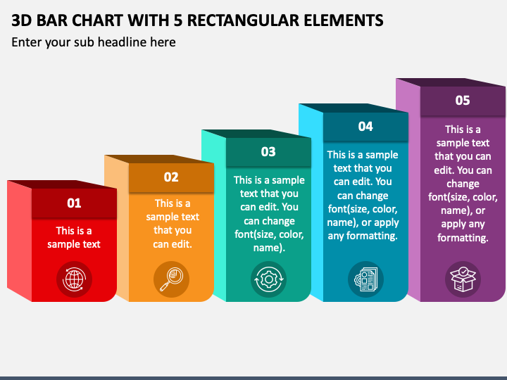 3D Bar Chart with 5 Rectangular Elements PPT Slide 1