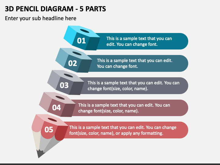 3D Pencil Diagram - 5 Parts PPT Slide 1