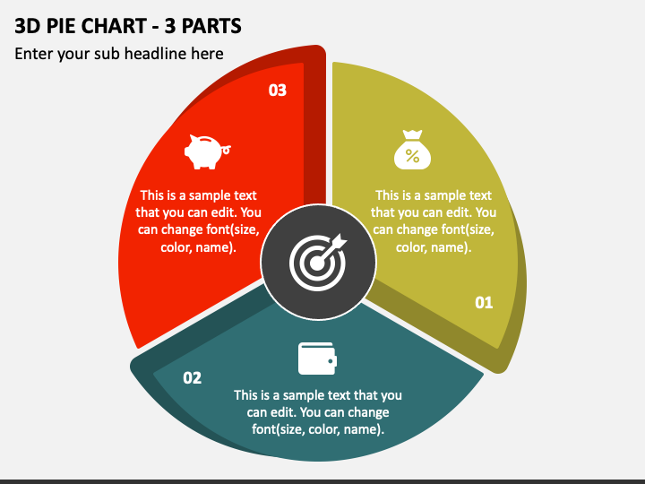 3D Pie Chart - 3 Parts PPT Slide 1