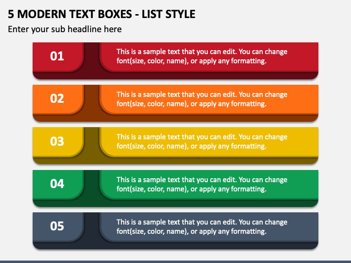 5 Modern Text Boxes - List Style PPT Slide 1