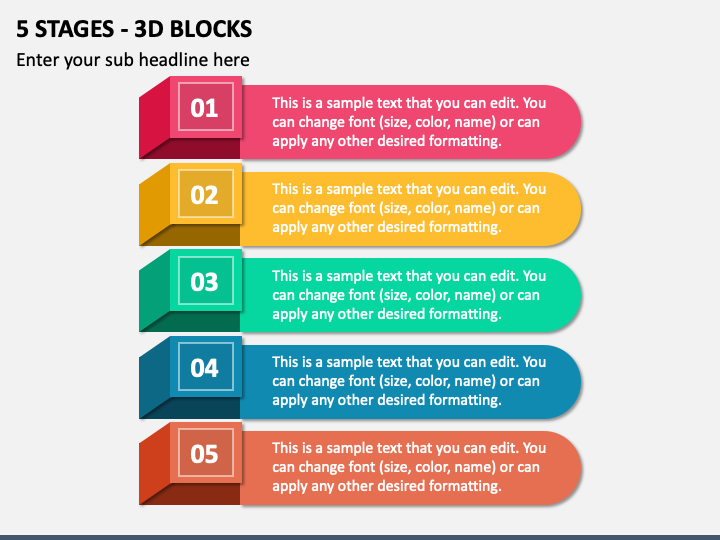 5 Stages - 3D Blocks PPT Slide 1