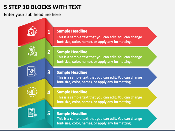 5 Step 3D Blocks with Text PPT Slide 1