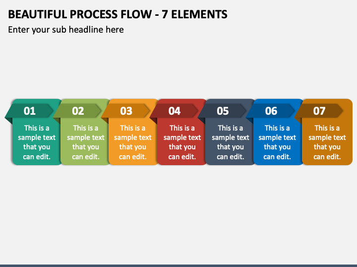 Beautiful Process Flow - 7 Elements PPT Slide 1