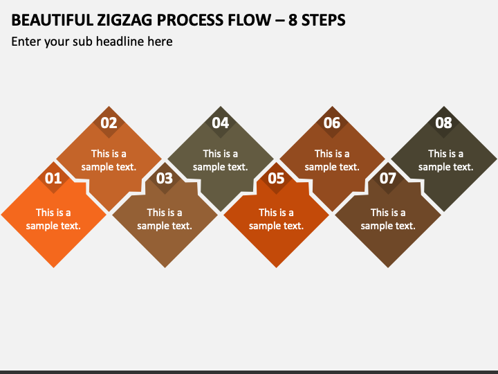 Beautiful Zigzag Process Flow - 8 Steps PPT Slide 1