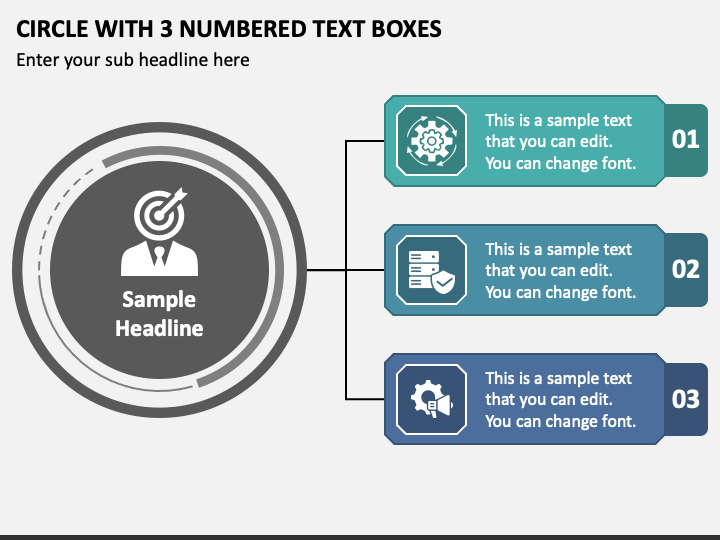 Circle with 3 Numbered Text Boxes PPT Slide 1