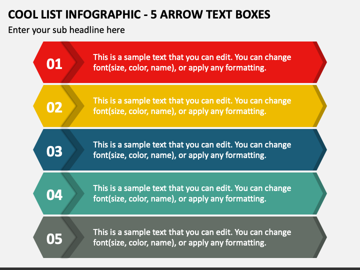 Cool List Infographic - 5 Arrow Text Boxes PPT Slide 1
