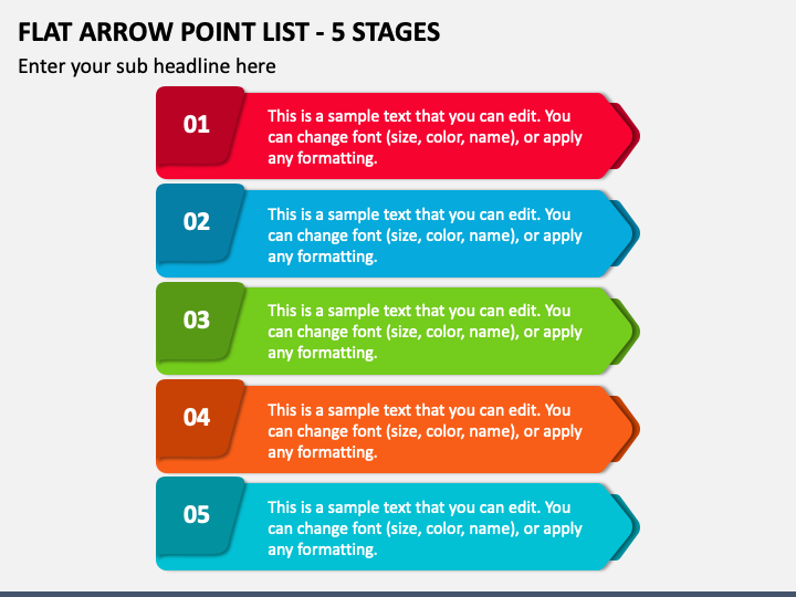 Flat Arrow Point List - 5 Stages PPT Slide 1