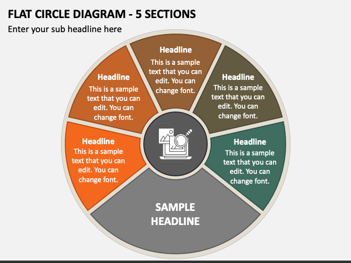 Flat Circle Diagram - 5 Sections PPT Slide 1