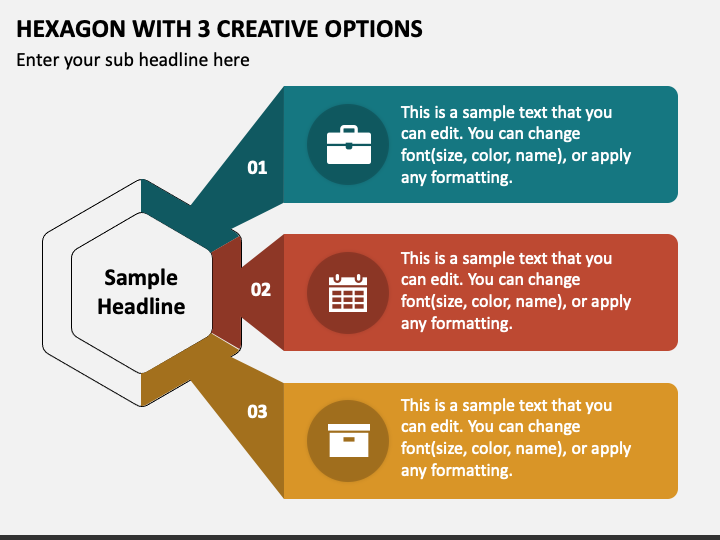 Hexagon with 3 Creative Options PPT Slide 1