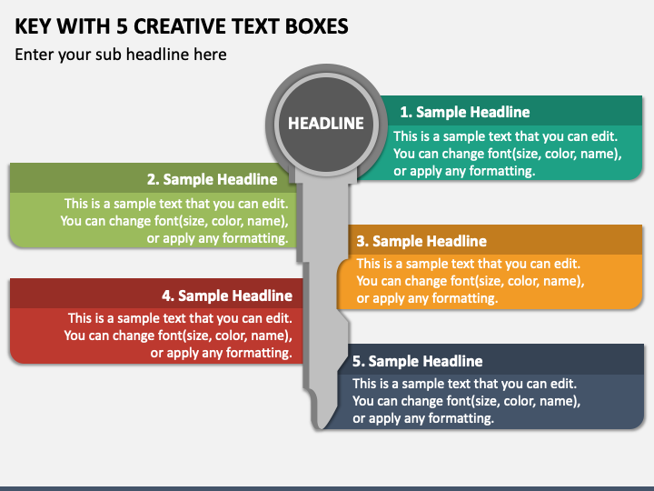 Key with 5 Creative Text Boxes PPT Slide 1
