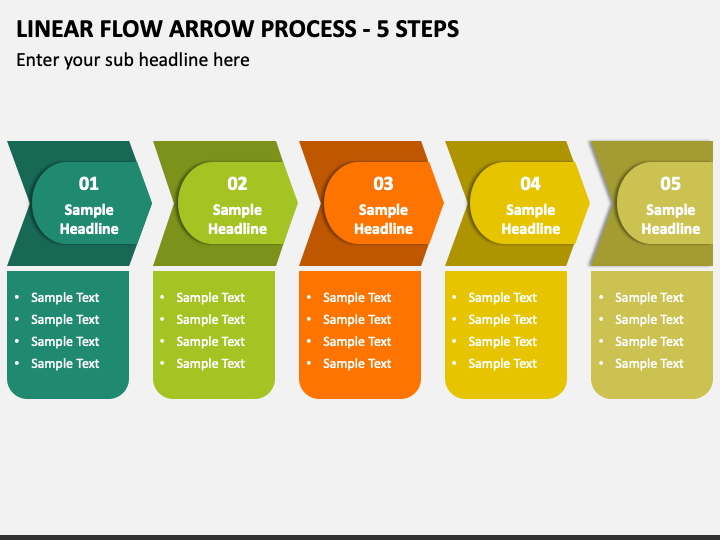 Linear Flow Arrow Process - 5 Steps PPT Slide 1