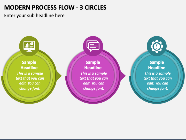 Modern Process Flow - 3 Circles PPT Slide 1