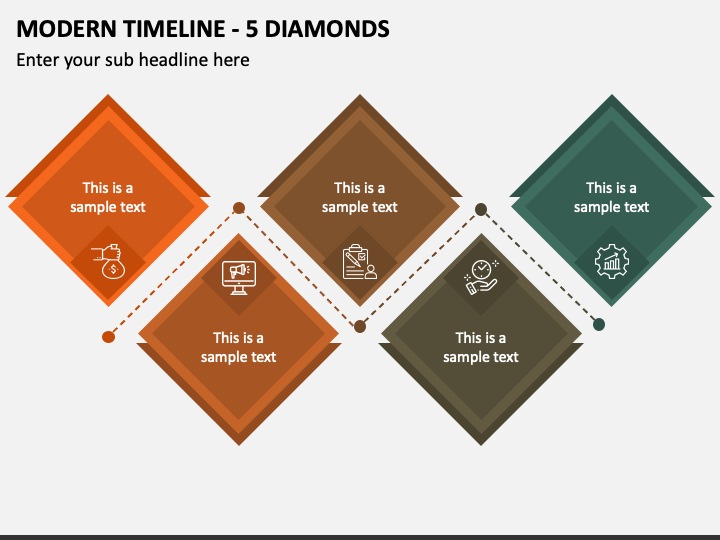 Modern Timeline - 5 Diamonds PPT Slide 1
