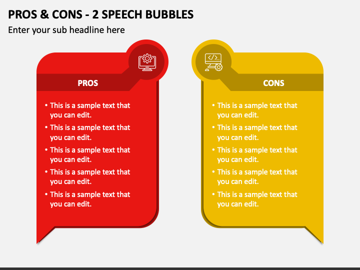 Pros & Cons - 2 Speech Bubbles PPT Slide 1