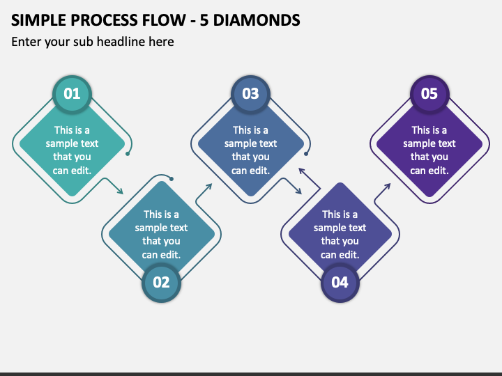 Simple Process Flow - 5 Diamonds PPT Slide 1