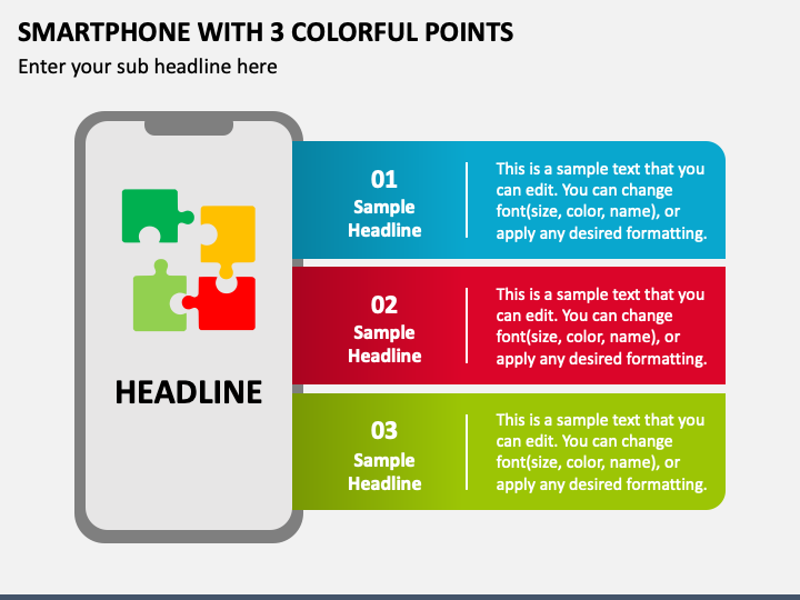 Smartphone with 3 Colorful Points PPT Slide 1