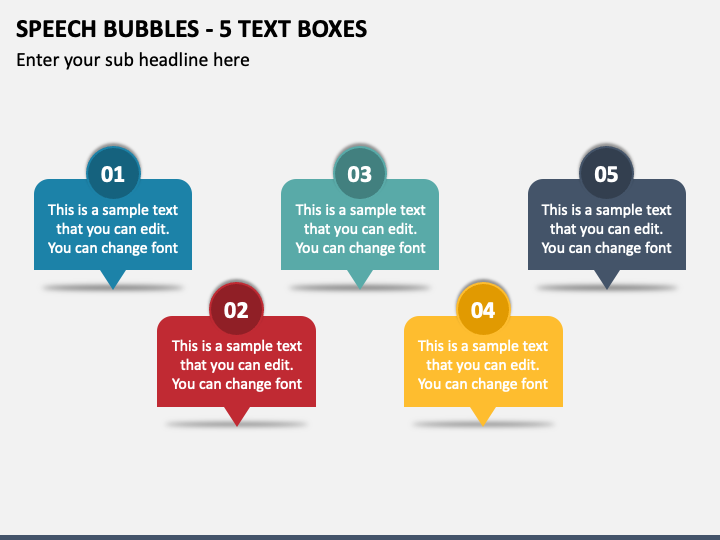 Speech Bubbles - 5 Text Boxes PPT Slide 1