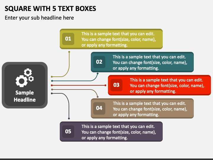 Square with 5 Text Boxes PPT Slide 1