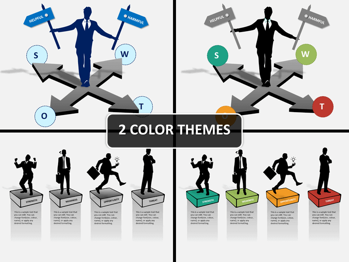 SWOT analysis with silhouettes PPT cover slide