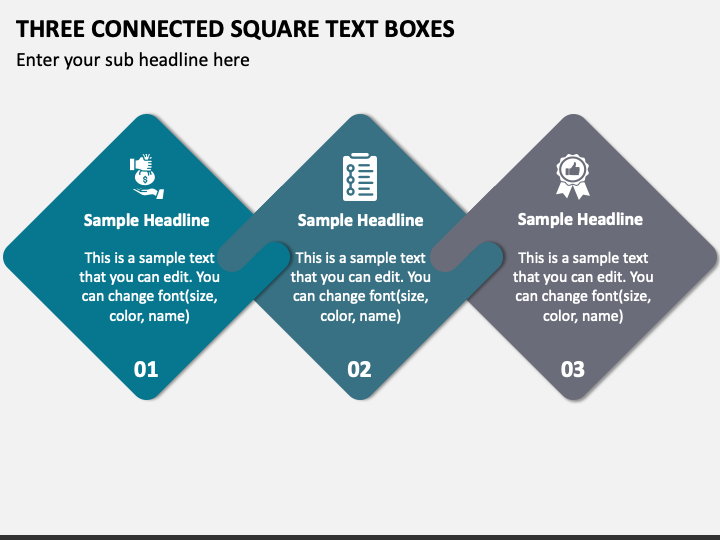 Three Connected Square Text Boxes PPT Slide 1
