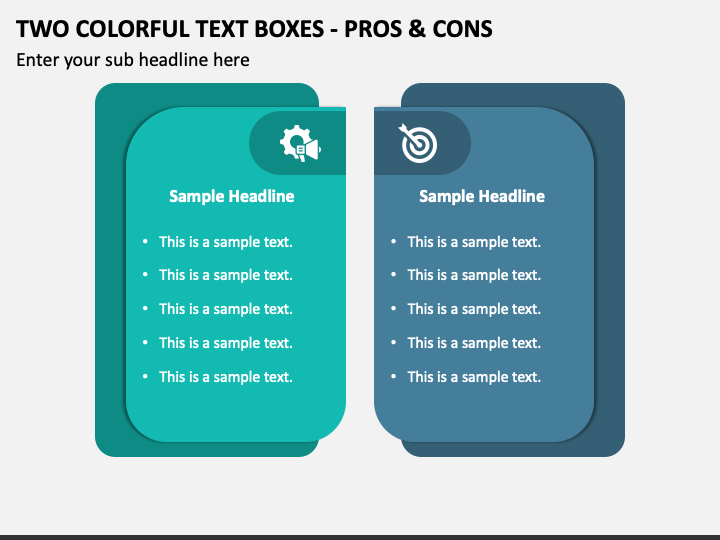 Two Colorful Text Boxes - Pros & Cons PPT Slide 1