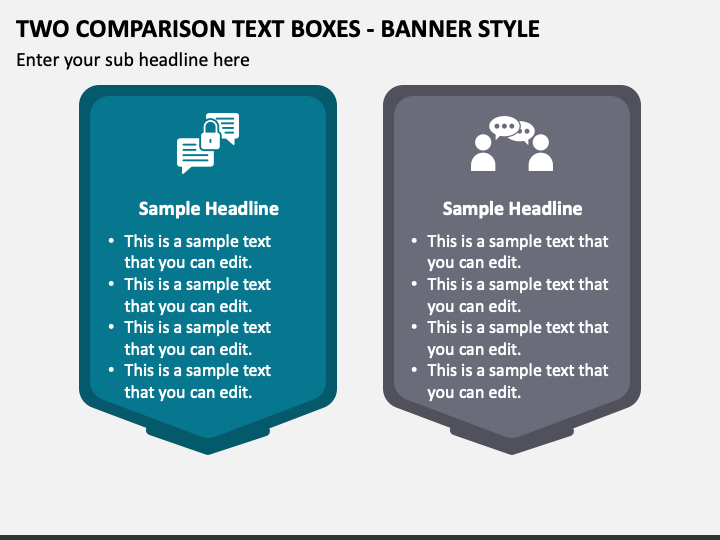 Two Comparison Text Boxes - Banner Style PPT Slide 1