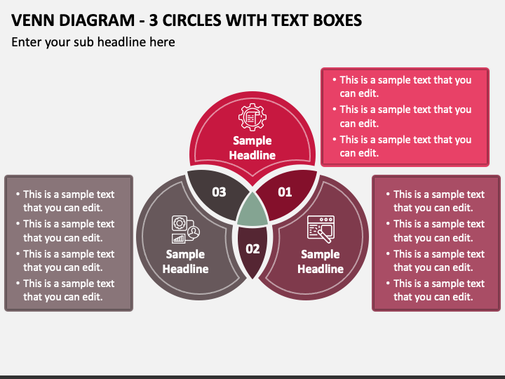 Venn Diagram - 3 Circles with Text Boxes PPT Slide 1
