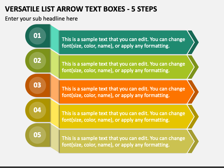 Versatile List Arrow Text Boxes - 5 Steps PPT Slide 1
