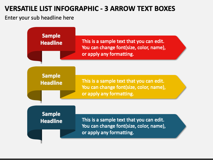 Versatile List Infographic - 3 Arrow Text Boxes PPT Slide 1
