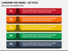 5 Modern Text Boxes - List Style PPT Slide 1