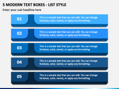 5 Modern Text Boxes - List Style PPT Slide 2