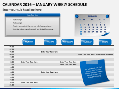 Calendar 2016 weekly schedule PPT slide 1