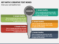Key with 5 Creative Text Boxes PPT Slide 1