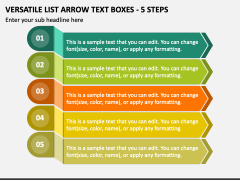 Versatile List Arrow Text Boxes - 5 Steps PPT Slide 1
