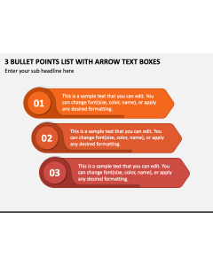 3 Bullet Points List with Arrow Text Boxes PPT Slide 1