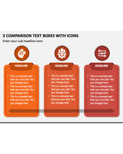 3 Comparison Text Boxes with Icons PPT Slide 1