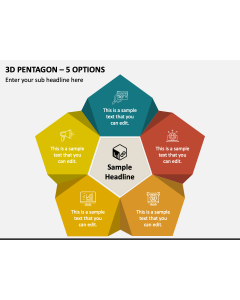 3D Pentagon - 5 Options PPT Slide 1