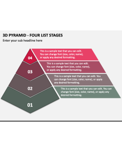 3D Pyramid - Four List Stages PPT Slide 1