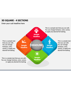 3D Square - 4 Sections PPT Slide 1