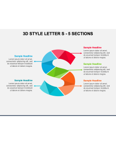 3D Style Letter S - 5 Sections PPT Slide 1