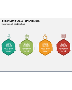 4 Hexagon Stages - Linear Style PPT Slide 1