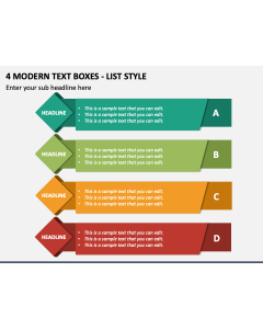 4 Modern Text Boxes - List Style PPT Slide 1