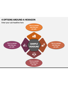 4 Options around a Hexagon PPT Slide 1
