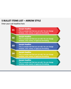 5 Bullet Items List - Arrow Style PPT Slide 1
