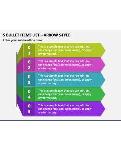 5 Bullet Items List - Arrow Style PPT Slide 1