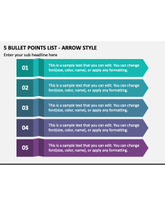 5 Bullet Points List - Arrow Style PPT Slide 1